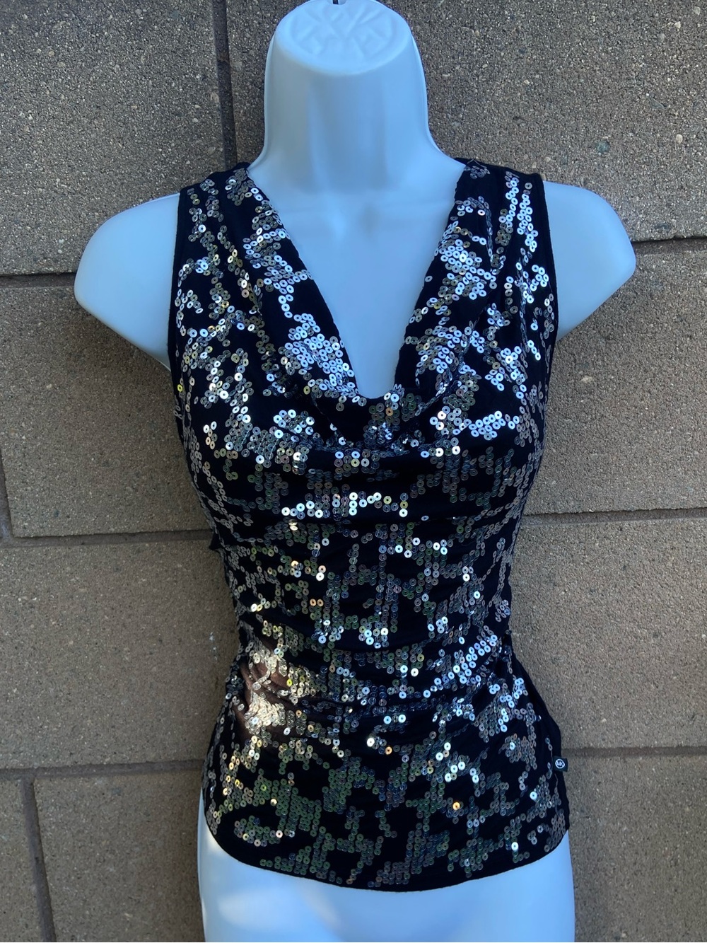 Glamorous Y2K Michael Kors Black Sequin Cowl Neck Top
